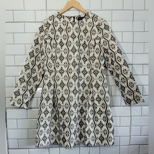 SAVOIR FAIRE Ladies Cream Black Long Sleeve Jacquard Diamond Print Dress…